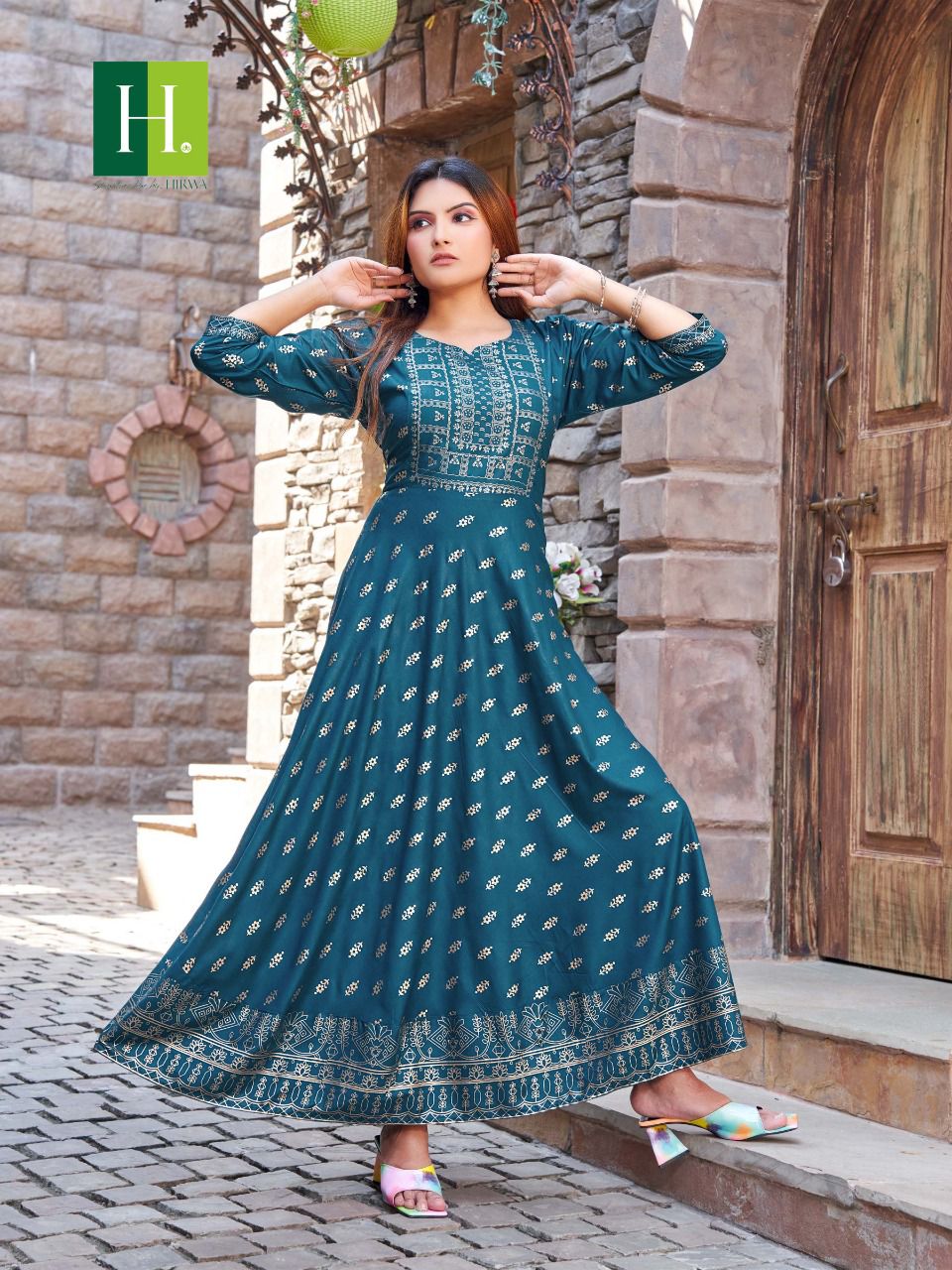 Hirwa Golden Surili Festive Wear Wholesale Anarkali Kurti Catalog
